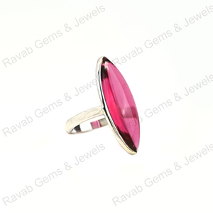 Top vente 925 en argent Sterling Marquise lunette bague de réglage 10x30mm Rose Tourmaline Quartz or Rose Fine bijoux faits à la main pour - Product Image 1
