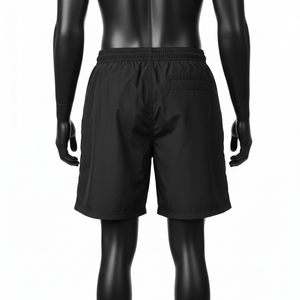 กางเกงขาสั้นผู้ชายผ้าโพลีเอสเตอร์น้ำหนักเบา 125 GSM แบบกันลม สีดำ ดีไซน์เรียบง่าย พิมพ์ลายแบบเจาะรู พร้อมโลโก้สั่งทำ - Product Image 5