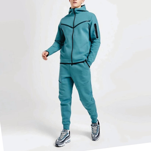 Ensemble de survêtement technique pour homme, sweat à capuche zippé intégral et pantalon de jogging, 69% coton 31% polyester, bleu zinc, grandes tailles - Product Image 1