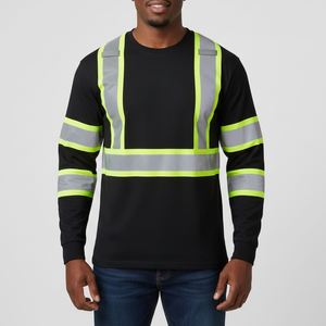 Camiseta de manga larga reflectante de alta visibilidad con logotipo serigrafiado para construcción, ropa de trabajo de seguridad duradera para hombres - Product Image 1