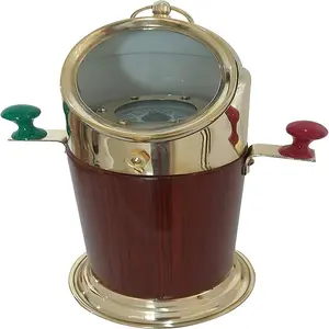 Vintage Wooden & Brass Binnacle Compass Antique Navigation Device Nautical Desktop Collectible