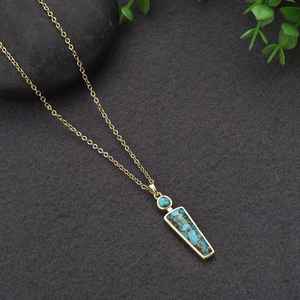 Collier pendentif en argent sterling fait à la main serti de lunette or rhodium cuivre turquoise pierre précieuse pour cadeau d'anniversaire de femme - Product Image 5