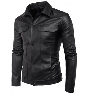 Chaqueta de Motociclista de Piel de Oveja para Hombre, Estilo Casual, Color Sólido, con Cremallera, de Cuero Auténtico, para Invierno - Product Image 3