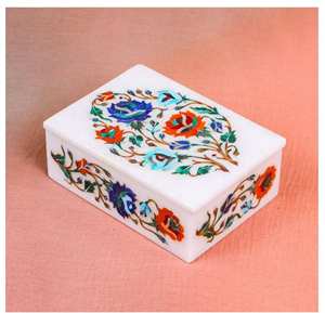 กล่องใส่เครื่องประดับหินอ่อน งานฝีมือโบราณ ประดับด้วยงานฝังหินกึ่งมีค่าหลากหลายชนิด ของขวัญคริสต์มาสสำหรับเขา - Product Image 1