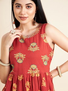 Kurtis de Alta Calidad, Estilo Elegante y Casual, con Estampado Floral, Tela de Algodón, Conjuntos de Kurti Anarkali, OEM - Product Image 2