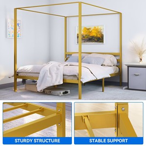HUY GIA Gold Metal Canopy Platform <b>Bed</b> <b>Frame</b> Modern King/<b>Queen</b> <b>Size</b> Storage Space Saving Durable Bedroom Furniture - Product Image 3