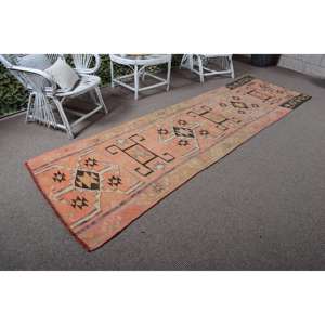 Tapis de 3,3 x 10,8 pieds, tapis turc vintage, tapis en laine Ikat orange et noir - Product Image 1