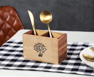 Porte-couverts en bois à 2 compartiments de la meilleure qualité pour la décoration de la maison de la cuisine de l'hôtel et du restaurant à bas prix - Product Image 4