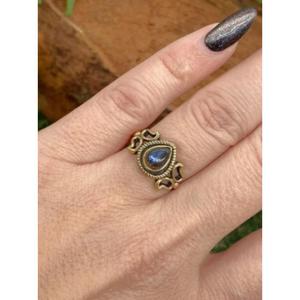 Raw Gemstone Labradorite Bezel Setting <b>Crystal</b> Brass <b>Ring</b> Christian IEC Certified Luxury Women's Engagement Wedding Anniversary - Product Image 3