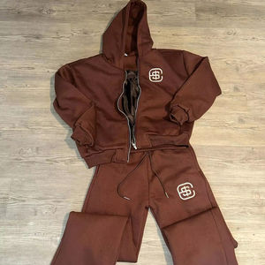 100% coton 2 pièces survêtement ensemble survêtement hommes Streetwear survêtement décontracté Joggers Double fermeture éclair à capuche et pantalon de survêtement ensemble pour les femmes - Product Image 1