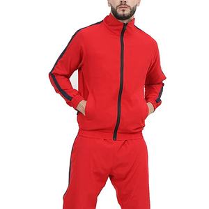 Survêtement décontracté en polyester avec logo personnalisé, fermeture éclair intégrale, couleur rouge, pour hommes, vêtements de sport, survêtement technique en molleton - Product Image 2