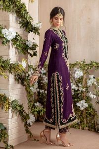 2023 fête-porter indien/pakistanais Zari broderie longue Kurta pantalon avec Dupatta robe violet couleur dentelle décoration pour mariage - Product Image 2