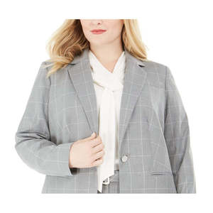 Calvin Klein Women's Windowpane Plaid <b>Jacket</b> in <b>Silver</b> Size 12 with Button Decoration - Product Image 2
