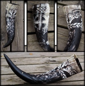 Best Quality Polished Carved Viking Drinking Beer Horn <b>Mug</b> Eco-Friendly Wholesale Price Buffalo Ox Horn Decoration - Product Image 6