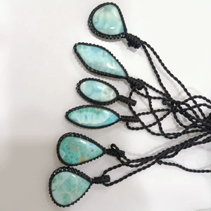 AAA larimae pierre gemme larimar améthyste E pendentif ovale larme cire cordon tissé à la main macramé pendentif collier pour bijoux unisexe - Product Image 2
