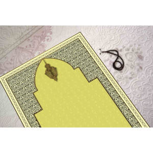Tapis de prière islamique jaune : tapis de culte musulman imprimé en 3D, tapis fin non tissé - Product Image 1