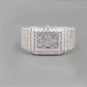 Mouvement automatique japonais, cadran analogique avec cadran squelette, montre Moissanite entièrement glacée et brillante à coupe ronde pour la fête - Product Image 3