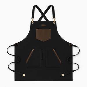 Tablier de cuisine en cuir multi-poches avec tissu en toile et logo personnalisé pour le personnel des restaurants et de la restauration - Product Image 1