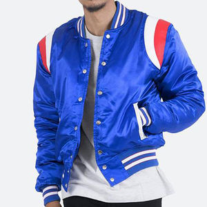 Chaqueta Varsity de invierno para hombre con parche-Detalle de satén recortada Bomber Front Logo al por mayor - Product Image 1