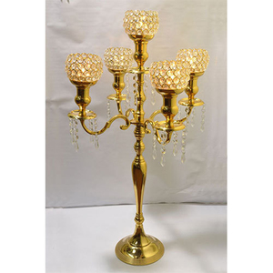 Alam Gold Aluminum 5-Arm <b>Tall</b> Wedding Candelabra <b>Table</b> Centerpiece with Crystal Beads Handmade & Eco-Friendly - Product Image 4