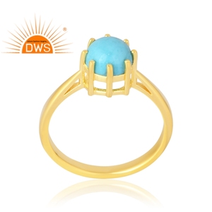 Latest Selling DWS 925 Sterling Silver 18K Gold Plated <b>CZ</b> Arizona Turquoise Gemstone <b>Ring</b> for Certificate Prong Setting Trendy - Product Image 1