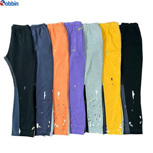 Top Trending Customized Men's Spring Sport Pants Mid Waist Flat Flared Jogger Track Sweatpants Elastic Stacked Style Dark Wash - Product Image 3