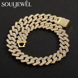Souljewel Cadena Cubana de Eslabones Romboidales con Incrustaciones de Diamantes de Imitación, Collar Hip Hop Chapado en Oro Cobre con Cierre a Presión, Joyería Streetwear Unisex - Product Image 3