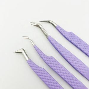Juego de pinzas de extensión de pestañas con agarre de diamante sostenible profesional al por mayor fibra de acero inoxidable de alta calidad color púrpura - Product Image 4