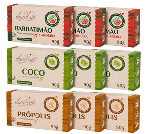 Kit de Jabones Sólidos Vegetales Naturales Ecológicos Veganos Alquiverde (Paquete de 9) - Barbatimao, Aroeira, Coco, Propóleo Ultimate - Product Image 1