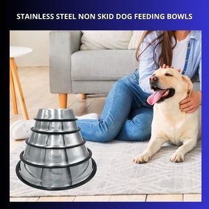 Özel Logo Metal köpek kedi kase Pet gıda su çanak besleme paslanmaz çelik kaymaz köpek kase geçirmez Skid büyük orta küçük köpek - Product Image 2