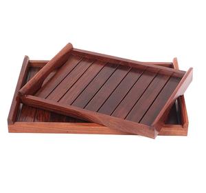 Plateau de service rectangulaire en bois fait main en laiton AK de couleur bois naturel avec poignée en métal pour décor de table/décor d'hôtel - Product Image 4