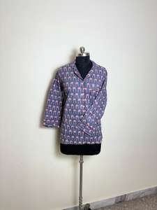 <span class=keywords><strong>Camicia</strong></span> da notte stampata in cotone da <span class=keywords><strong>donna</strong></span> blu con motivo albero rosa - Product Image 5