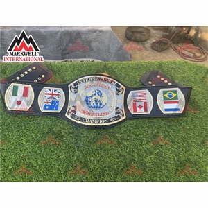 Ceinture de titre de championnat personnalisé de lutte internationale poids lourd Taille adulte Bracelet en cuir végétalien zingué double placage - Product Image 1