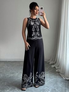 Women's Casual Custom <b>Black</b> Full-Length Skirt Crop <b>Top</b> Outfits 2-Piece Set Solid Mexican Embroidery Needlepoint Pattern Short - Product Image 3