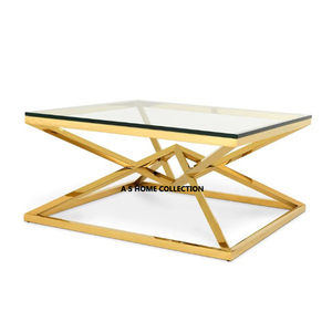 Metal de tubería de acero de la mejor calidad de lujo con tapa de cristal Mesa de centro de color plateado Área de salón moderna hecha a mano Premium - Product Image 5