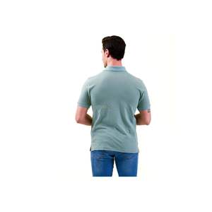 Camiseta ajustada de algodón de manga corta con cuello de polo de lunares verde blanco - Product Image 1