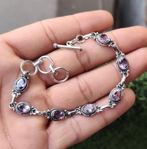 Bracelet chaîne et maillons en argent sterling 925 plaqué or, style bohème classique, avec pierre précieuse améthyste, fait à la main, cadeau de fête - Product Image 2