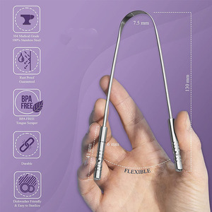 Vente en gros Ensemble de nettoyeur de langue en forme de U personnalisé Hygiène bucco-dentaire pour adultes enfants Grattoir de langue en acier inoxydable avec logo laser - Product Image 3