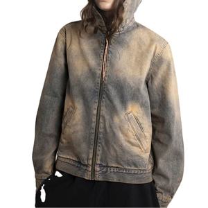 Chaqueta de Mezclilla Lavada con Capucha para Hombre, Corte Regular, Cierre de Cremallera, Estilo Casual, Ropa de Otoño - Product Image 2
