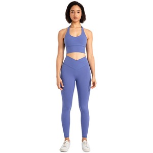 Conjunto de Yoga de la mejor calidad de estilo, traje deportivo para gimnasio, ropa de entrenamiento para mujer, conjunto de 2 uds., sujetador de Fitness con cuello colgante, mallas ajustadas, chándal - Product Image 4
