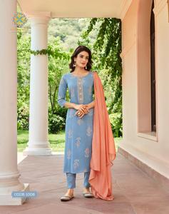 Pantalon Kurti en rayonne lourd et beau de style moderne à la mode avec Dupatta avec un travail d'impression or chic fournisseur et exportateur indien - Product Image 4
