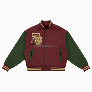 Veste universitaire en mélange de laine de qualité supérieure 420 GSM corps marron avec manches vertes veste universitaire personnalisée en chenille Logo broderie pour homme - Product Image 1