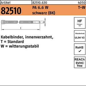 Bridas para cables R 82510 galvanizadas internamente 2.5x200/50 PA 6.6 negras 100 unidades de HellermannTyton - Product Image 1