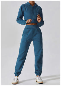 Conjunto de chándal de ropa informal Vintage para mujer 2024, parche bordado desgastado, sudaderas con capucha y cremallera lavadas con ácido, conjunto de chándal personalizable - Product Image 5