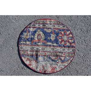 Alfombra de lana turca vintage de 19x19 pies, diseño de retazos azul y rojo, técnica de tejido plano para decoraciones de sala de estar - Product Image 1