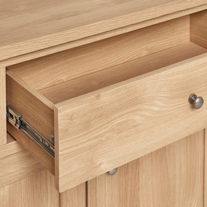 Buffet en teck massif de qualité export, moderne, 2 tiroirs, 3 étagères, écologique, durable, pour salon, appartement, hôtel - Product Image 6