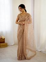 Saree sutra Satin lembut eksklusif dengan bordir indah pakaian pernikahan India dan pakaian pesta Saree untuk wanita