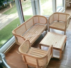 Juego de sofás de mimbre y caña natural modulares de 3 piezas, muebles de mimbre y bambú para jardín al aire libre - Product Image 1