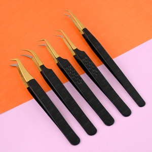 Pince à épiler pour extensions de cils en forme de lune à 45 degrés, pointe en fibre, pour volume Maga, isolation et pose de faux cils, outil professionnel - Product Image 1