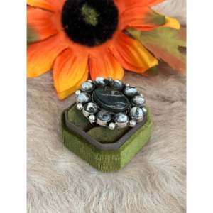 Navajo Handmade White Buffalo <b>Sterling</b> <b>Silver</b> <b>Adjustable</b> Cluster <b>Ring</b> - Product Image 3